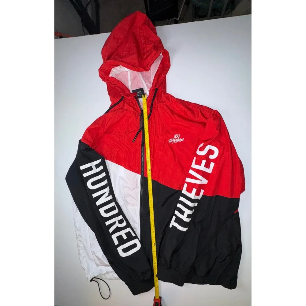 100 Thieves Windbreaker Jacket Mens 2XL Red Black White Zip Up Hooded Streetwear